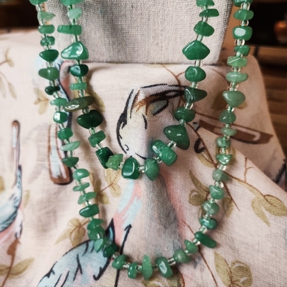 Adventurine Semi Precious Stone Oversized Faceted Acrylic LOFT Dual Necklace - Picture 3 of 14